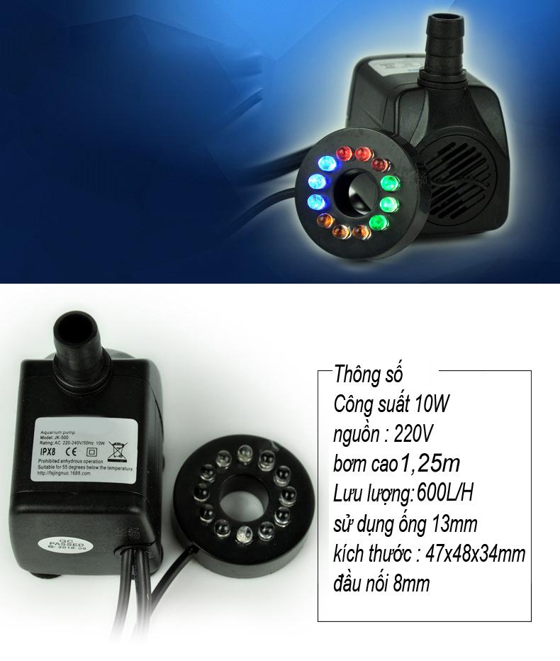 Máy Bơm Nước Chìm,Hồ Cá Hòn Non,Bộ Thác Nước 10W có 12 đèn led đổi màu