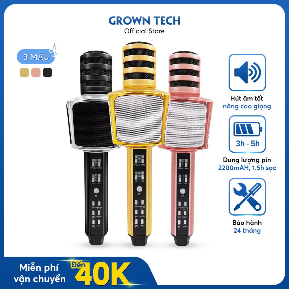 Micro hát karaoke bluetooth đa năng kiêm loa, livestream, thu âm GROWNTECH SD-17, mic hát hút âm tốt, nâng giọng