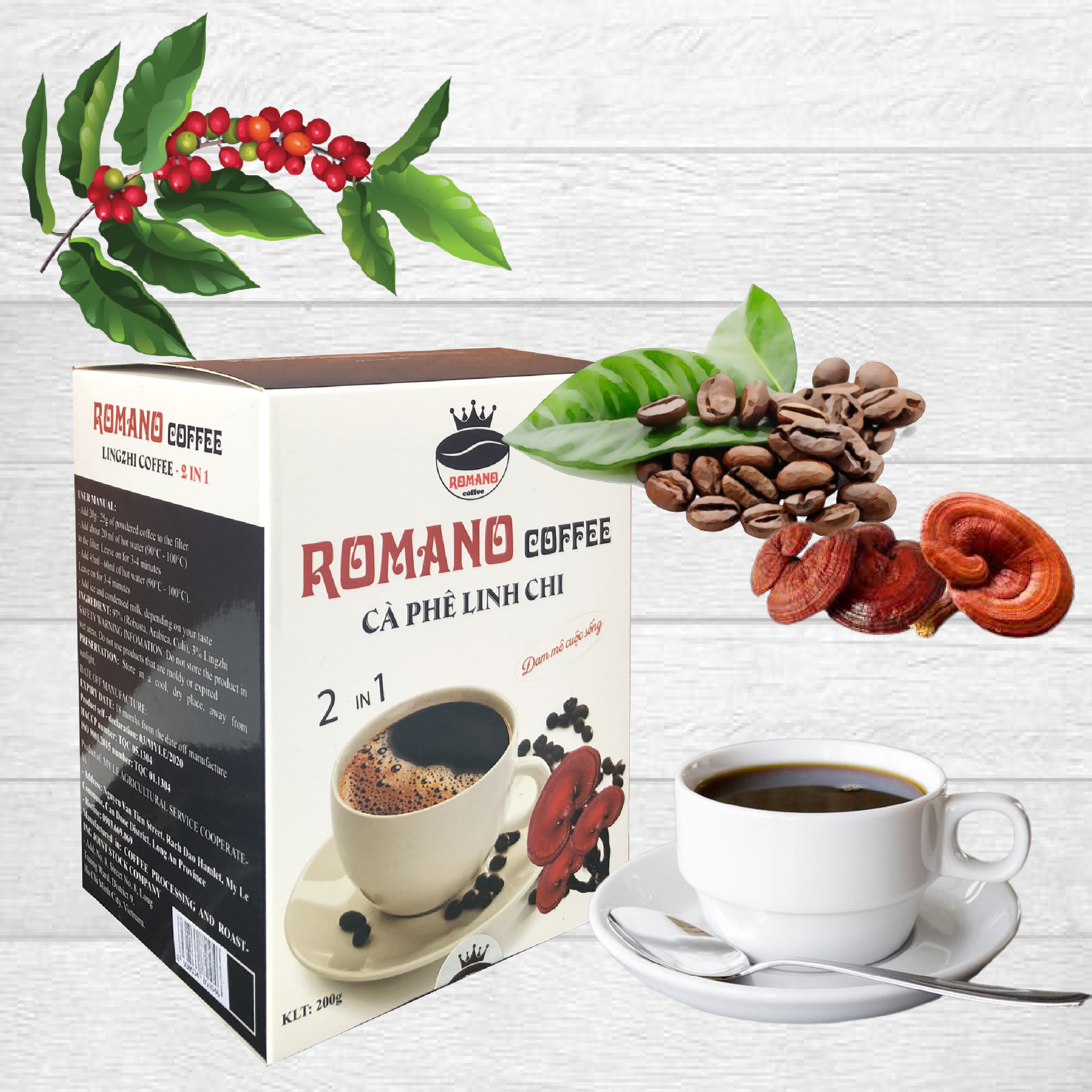 RomanoCoffee Cà phê Linh Chi 2in1 (Hộp 10 gói)
