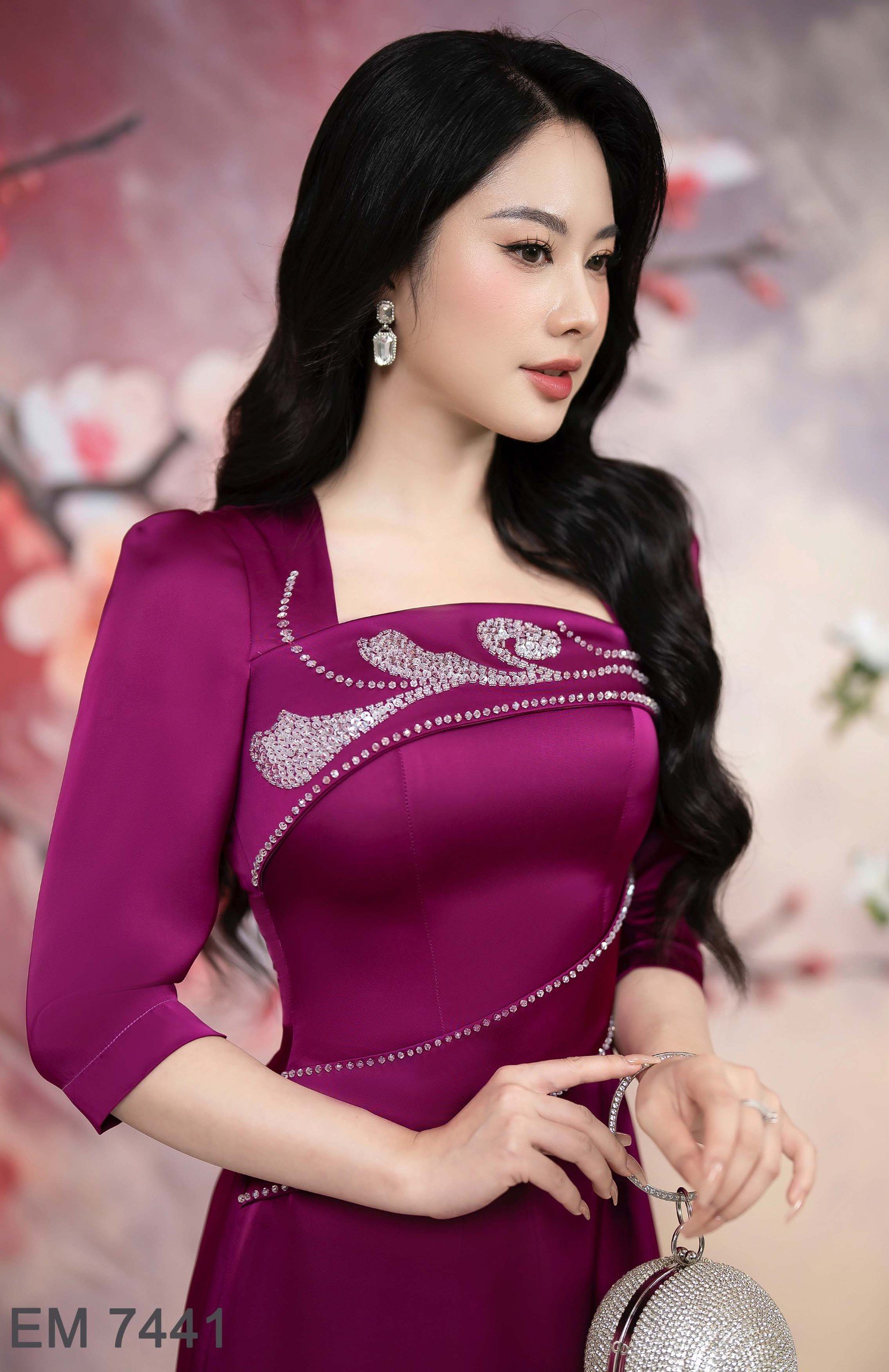 Đầm EMY EM7441 Xoè Dạ Hội Hồng Tím