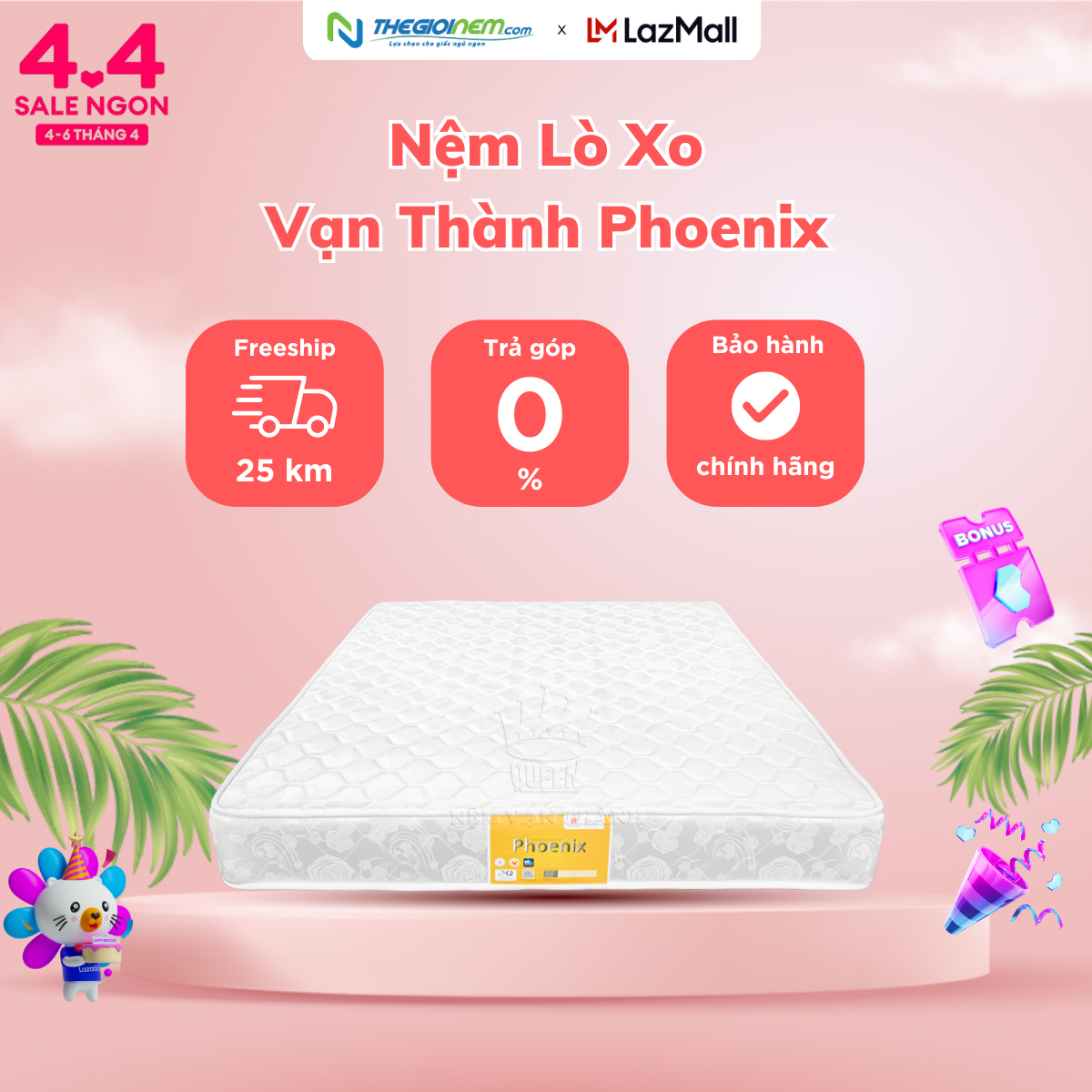 Nệm Lò Xo Liên Kết Phoenix Vạn Thành 160x200x22cm- Bảo hành 6 năm.