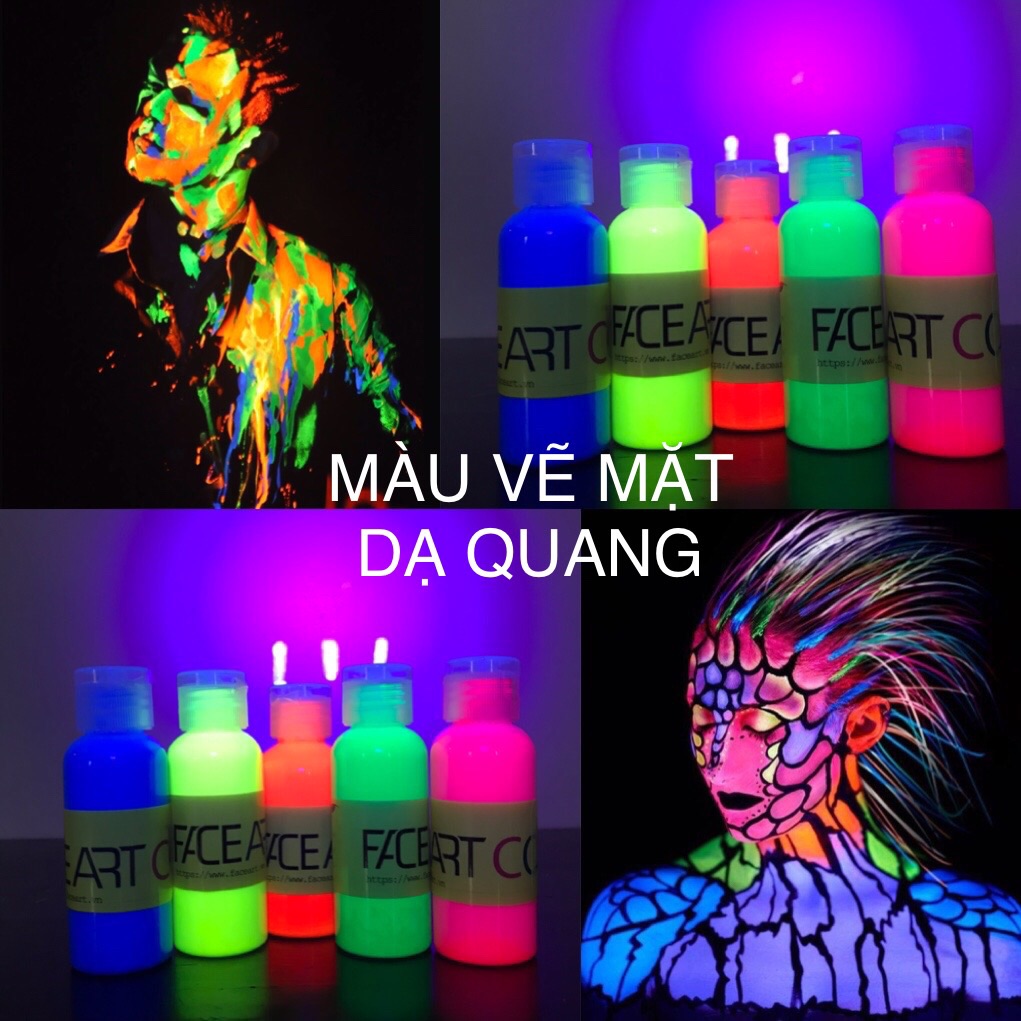 Màu Dạ quang vẽ mặt neon - màu vẽ dạ quang uv vẽ mặt chống mồ hôi - Facepaing neon - bodypainting glow