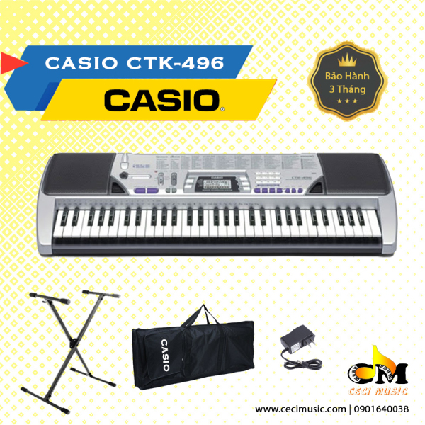 Đàn Organ Casio CTK496 hàng nội địa Nhật, 61 phím, MIDI rộng, nhiều chế độ học đàn cho người mới và nâng cao