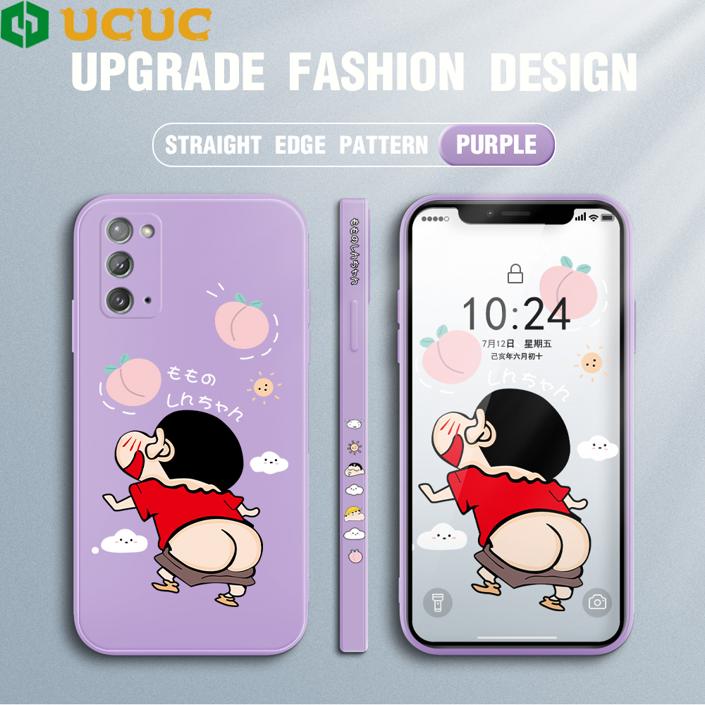 UCUC Phone Case For Samsung Galaxy Note 20 Ultra/Note 20 Note 8 Note 9 Case For Boys Design Phone Case Cartoon Crayon Shin-chan Square Edge Pattern Liquid Silicone Casing Full Cover Camera Case