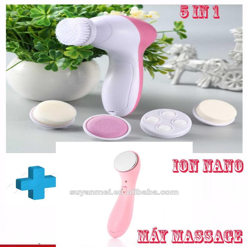Máy Massage Da Mặt Ion 5In1 Mini Hàn Quốc không tốt bằng máy matxa mặt này, Máy rửa mặt massage 5 trong 1 (Mini).Tặng máy massage ion