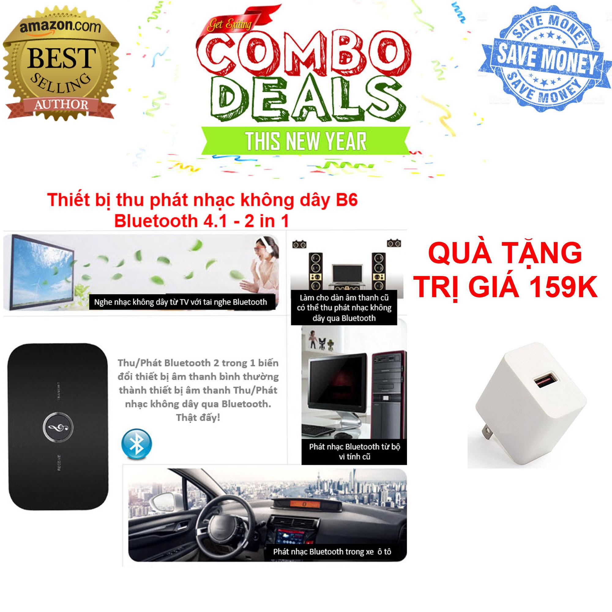 Quà Tặng  Trị Giá 159K - THIẾT BỊ THU PHÁT NHẠC KHÔNG DÂY BLUETOOTH B6 - Thiết bị thu phát nhạc không dây B6 Bluetooth 4.1 - 2 in 1 Audio Receiver and Transmitter Wireless