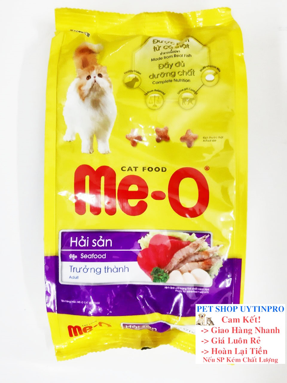 [Hoàn tiền 10%]  THỨC ĂN MÈO LỚN Me-O Dạng hạt Vị hải sản Gói 350g Xuất xứ Thái Lan - Pet shop Uytinpro