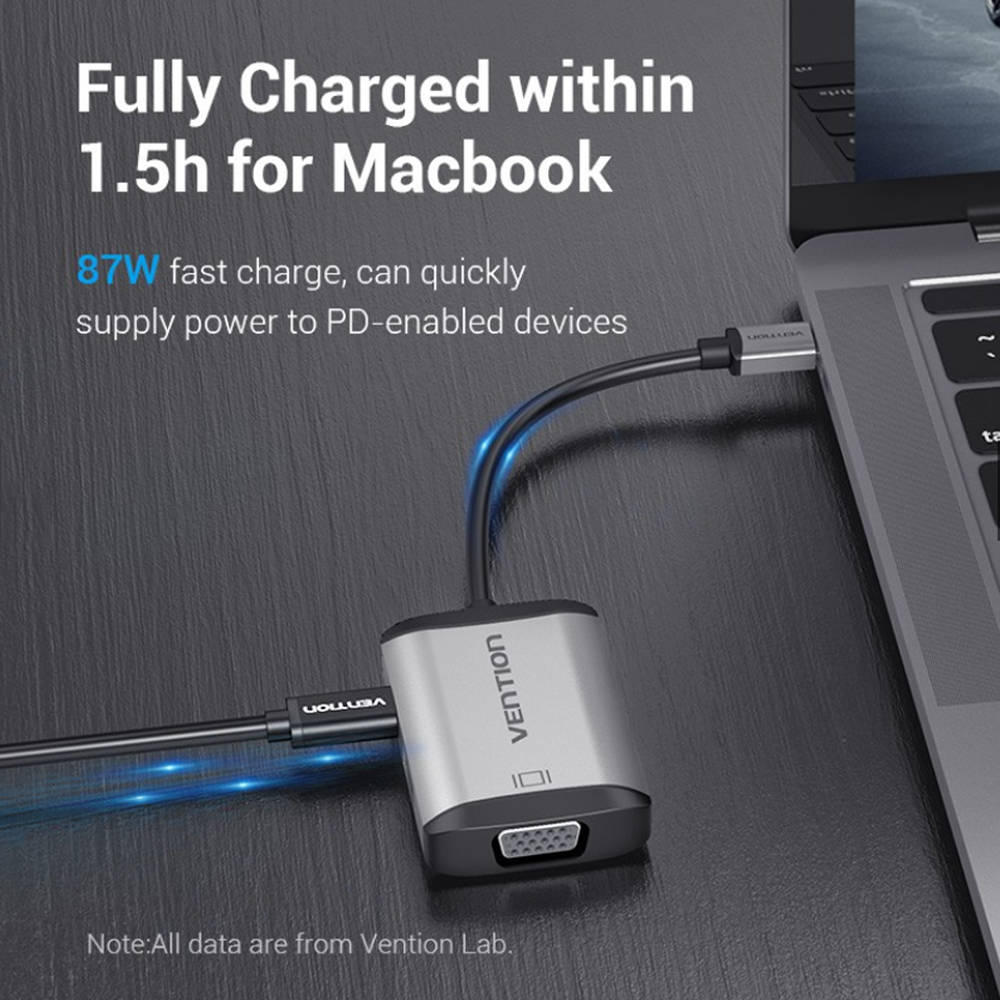 Type C - Cáp chuyển USB Type C to HDMI + VGA + USB + PD (87W) Vention TFAHB(4 in 1)