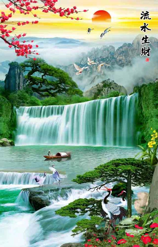 Tranh sơn thủy 3d khổ dọc
