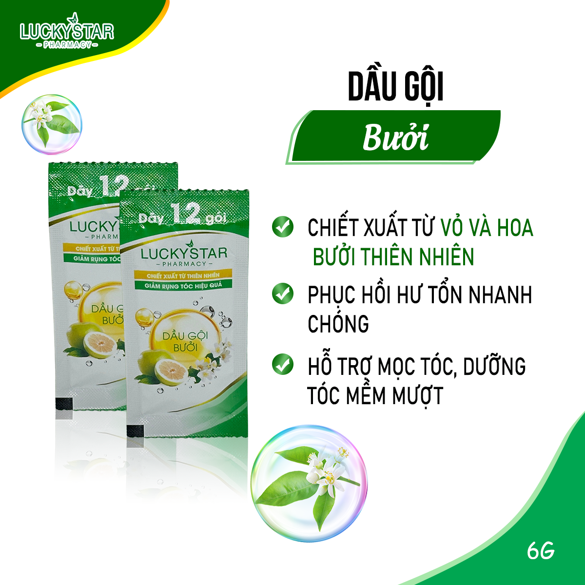 Dầu Gội Tinh Chất Bưởi Lucky Star Gói 6gr