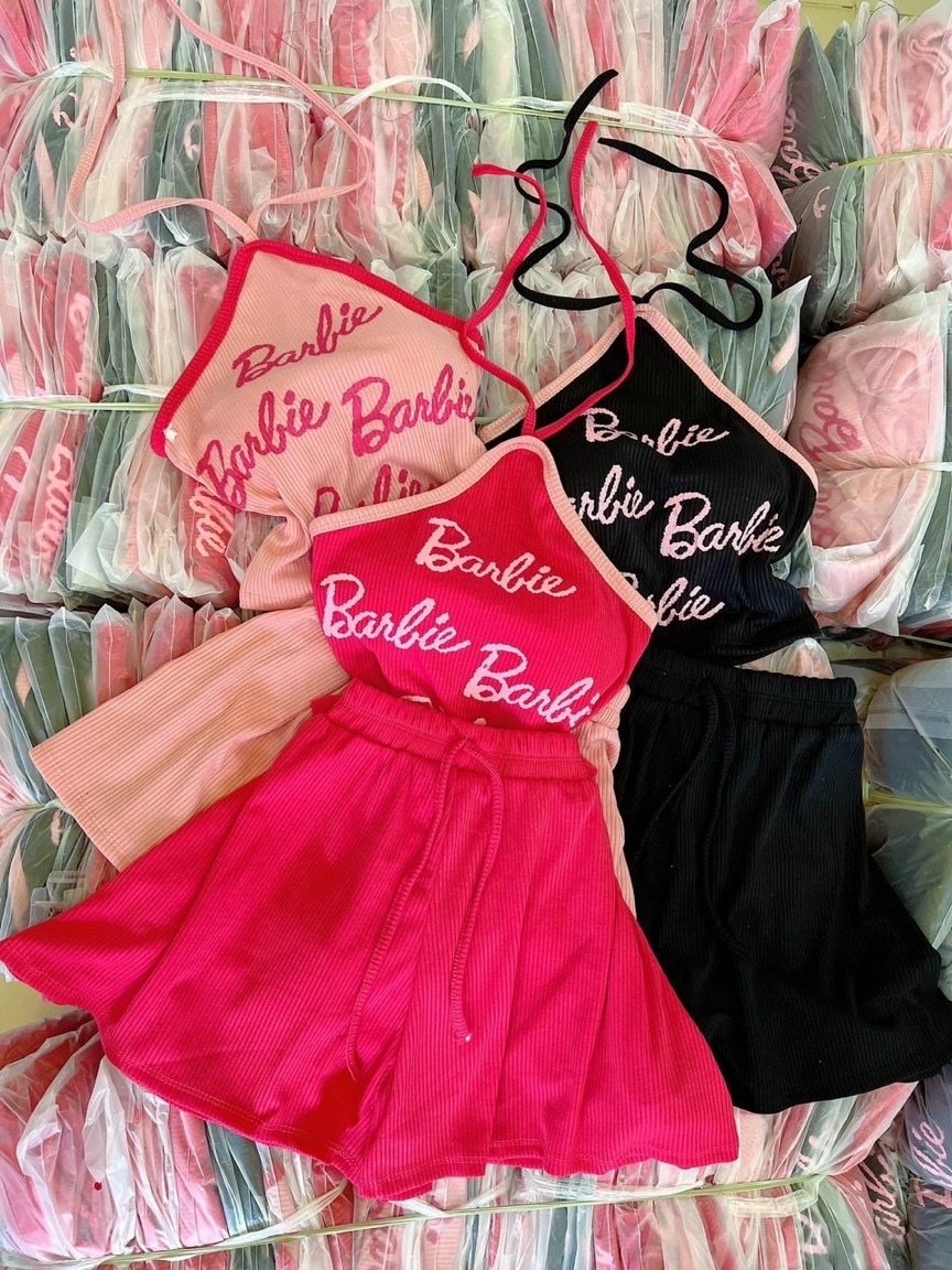 Set bộ yếm in chữ kiểu barbie siêu nhí nhảnh form 50kg trở lại