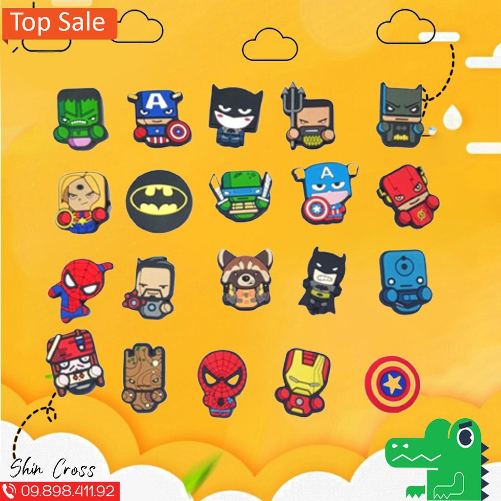 Jibitz cài dép Cross bộ siêu nhân cho cả gia đình jibitz trang trí dép thêm đẹp mắt sinh động sticker gài dép cross