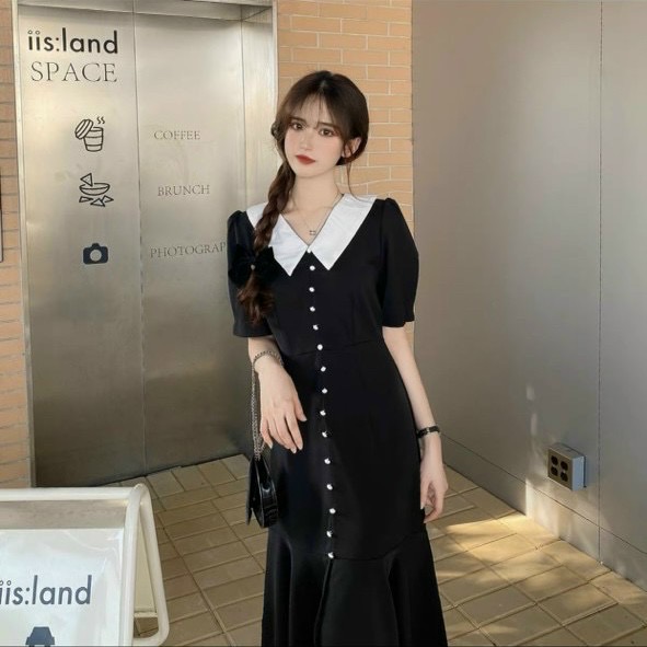 Đầm đuôi cá nút ngọc 2 màu