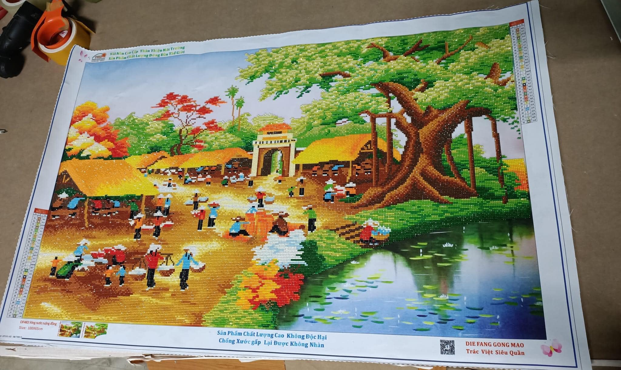 Tranh đính đá Chợ quê làng quê (chưa đính) DF483