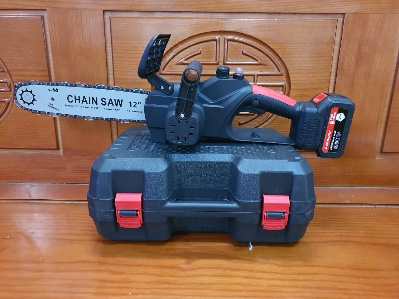 Máy cưa xích chạy pin 199v Lomvum, lam dài 30cm, động cơ siêu khỏe