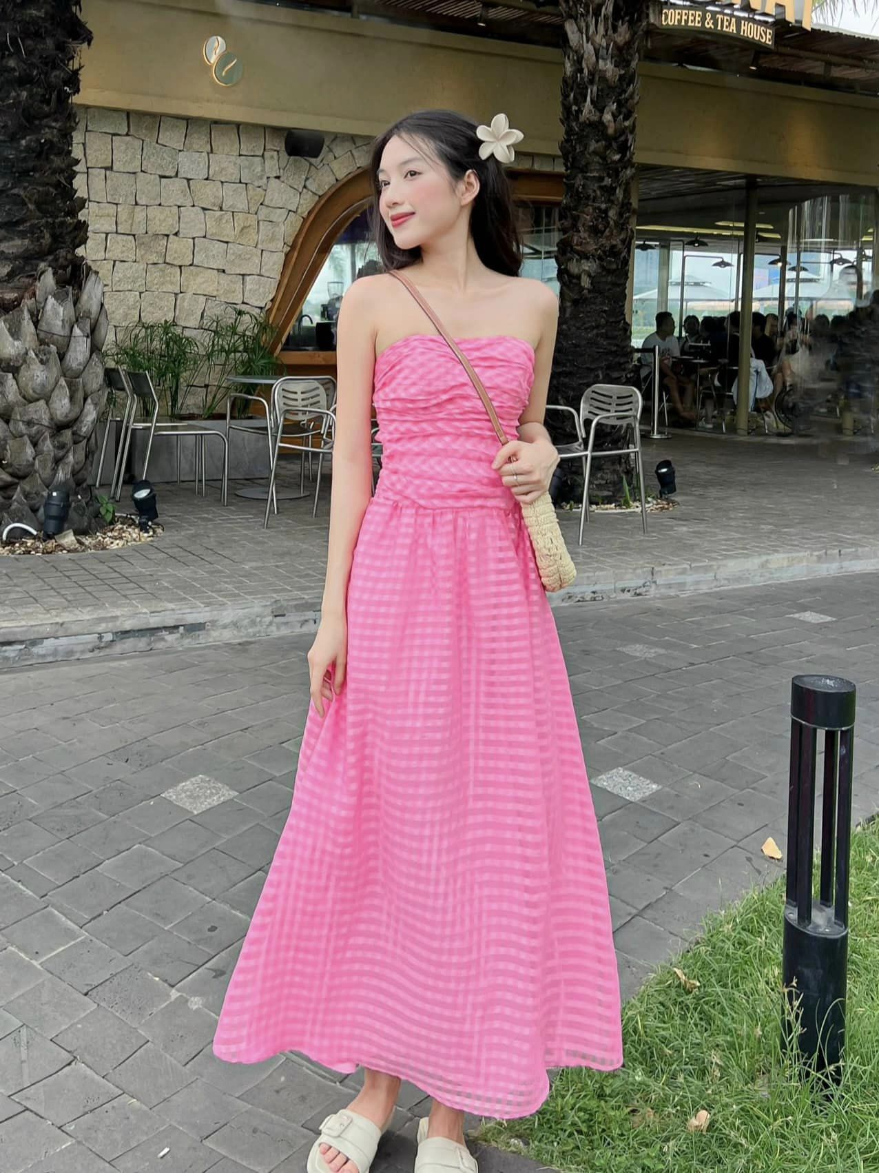 GOLA - Đầm HALONA - Đầm ống dài caro cúp ngực