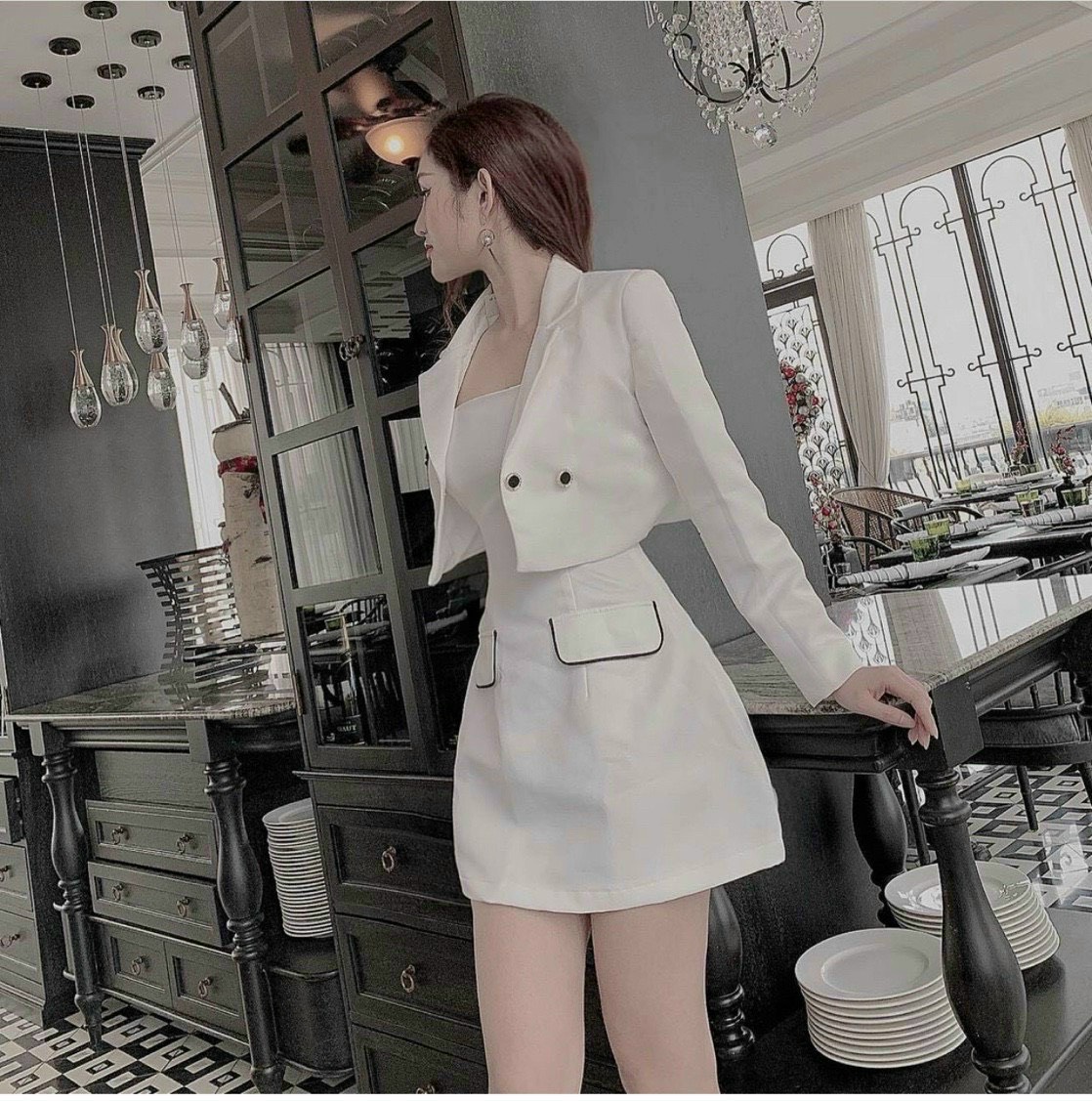 Set đồ bộ nữ đầm kèm áo khoác vest