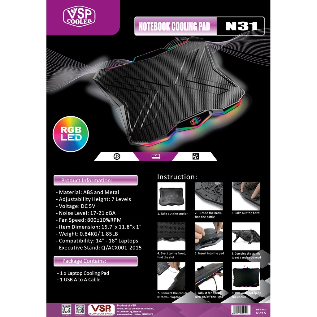 Đế Tản Nhiệt VSP Cooler N31 LED RGB