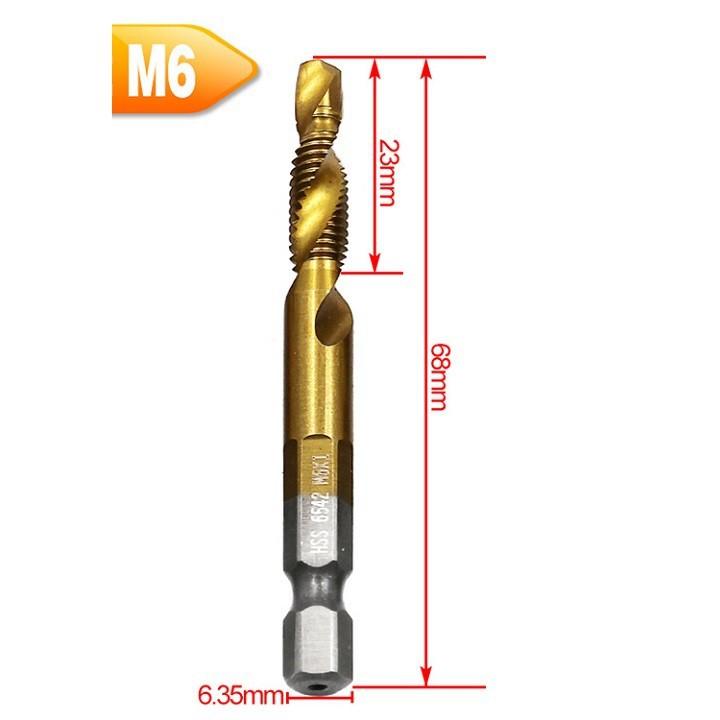 Set 6. Drill Bits, Taro M3-M10, Used for Fast Drilling of Threaded Holes. Material: Hss Steel, Heat-Resistant Gold Titanium Coating. Tn655