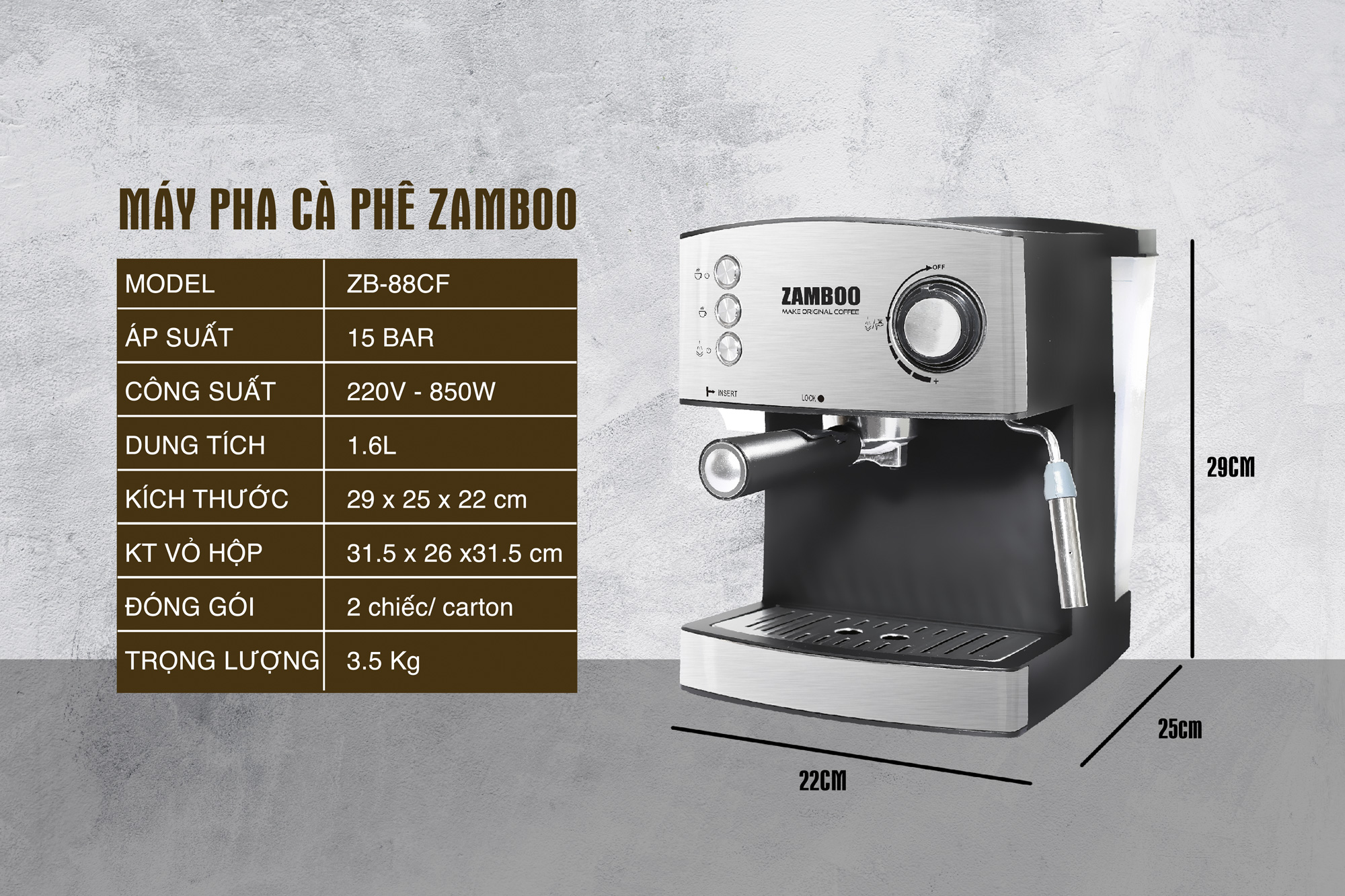 Máy pha cà phê espresso Zamboo ZB88-CF .