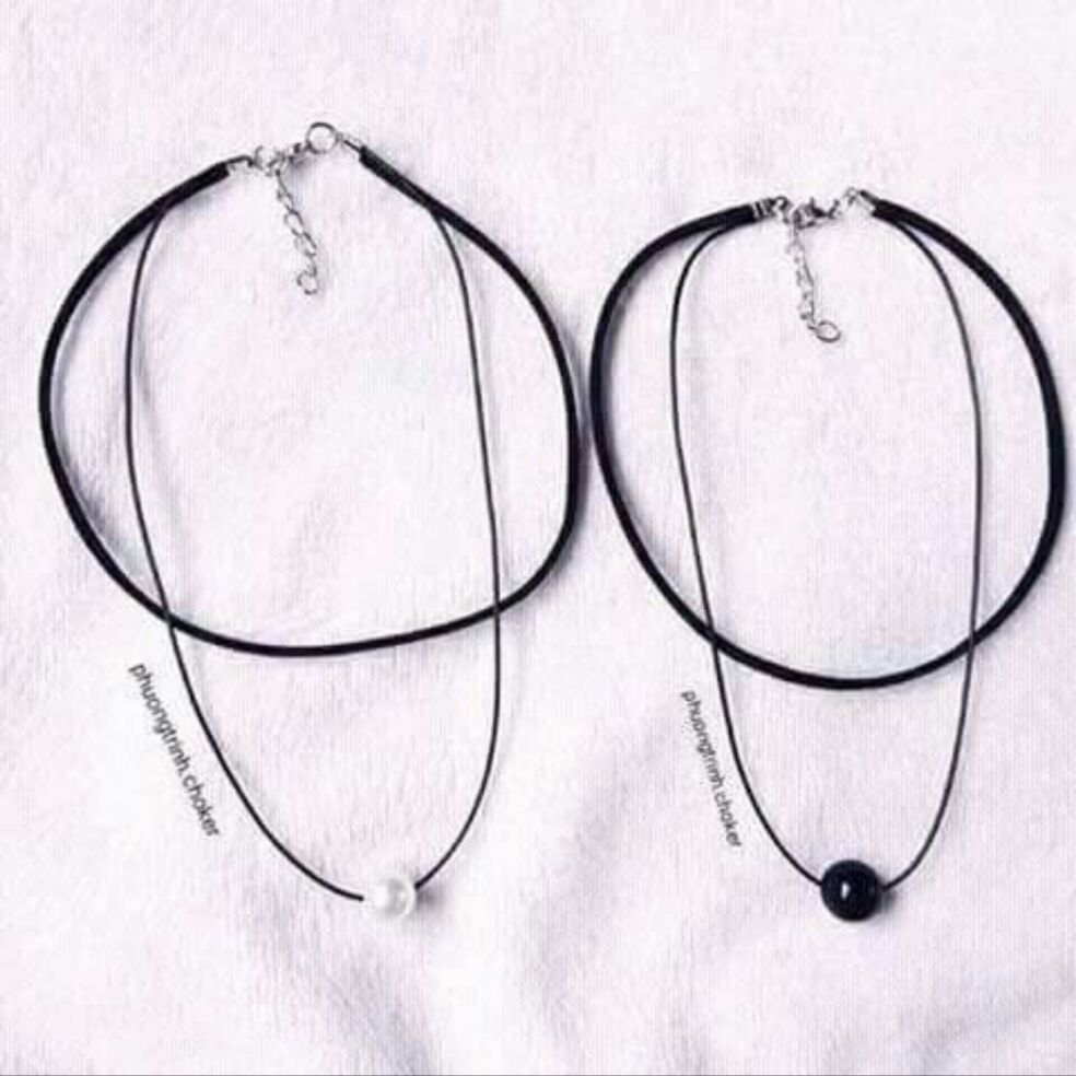 Vòng chocker cổ 2 tầng hạt đen,  hạt trắng (ảnh thật)