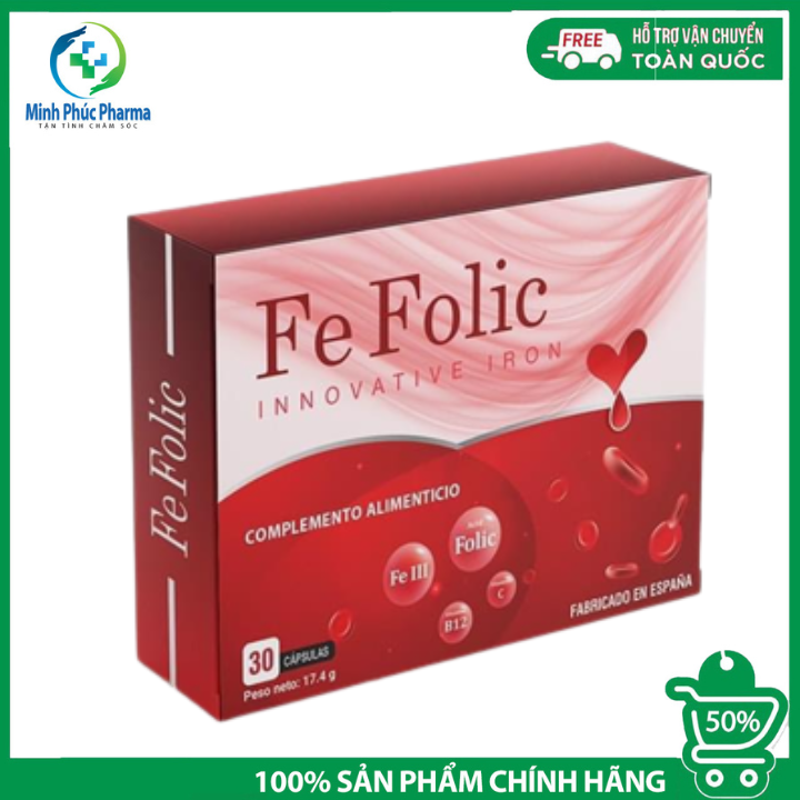 Fe folic bổ sung sắt và acid folic, giảm thiếu máu do thiếu sắt, hỗ trợ quá trình tạo máu