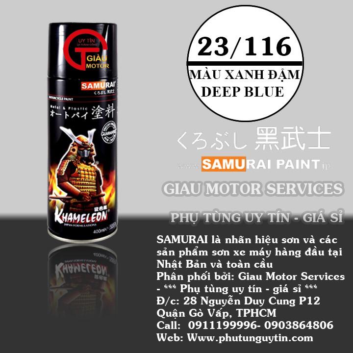 Chai sơn xịt sơn xe máy Samurai 23/116 màu xanh đậm Deep Blue