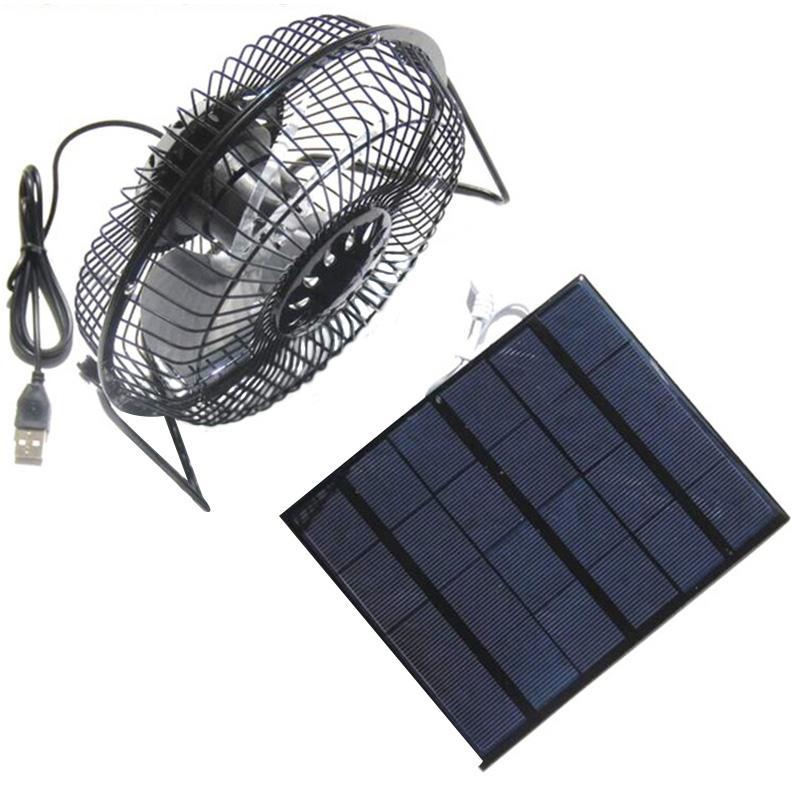 Usb Iron Fan 6Inch Cooling Ventilation Fan+3.5W Solar Panel Charger Powered For Outdoor Traveling Fishing Home Office