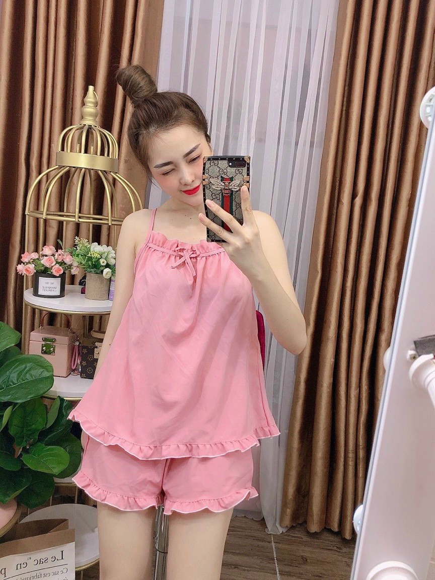 Set bộ nữ, đồ bộ mặc nhà áo 2 dây quần đùi hoạ tiết caro trơn - chất satin lụa thoitrangteenthienha