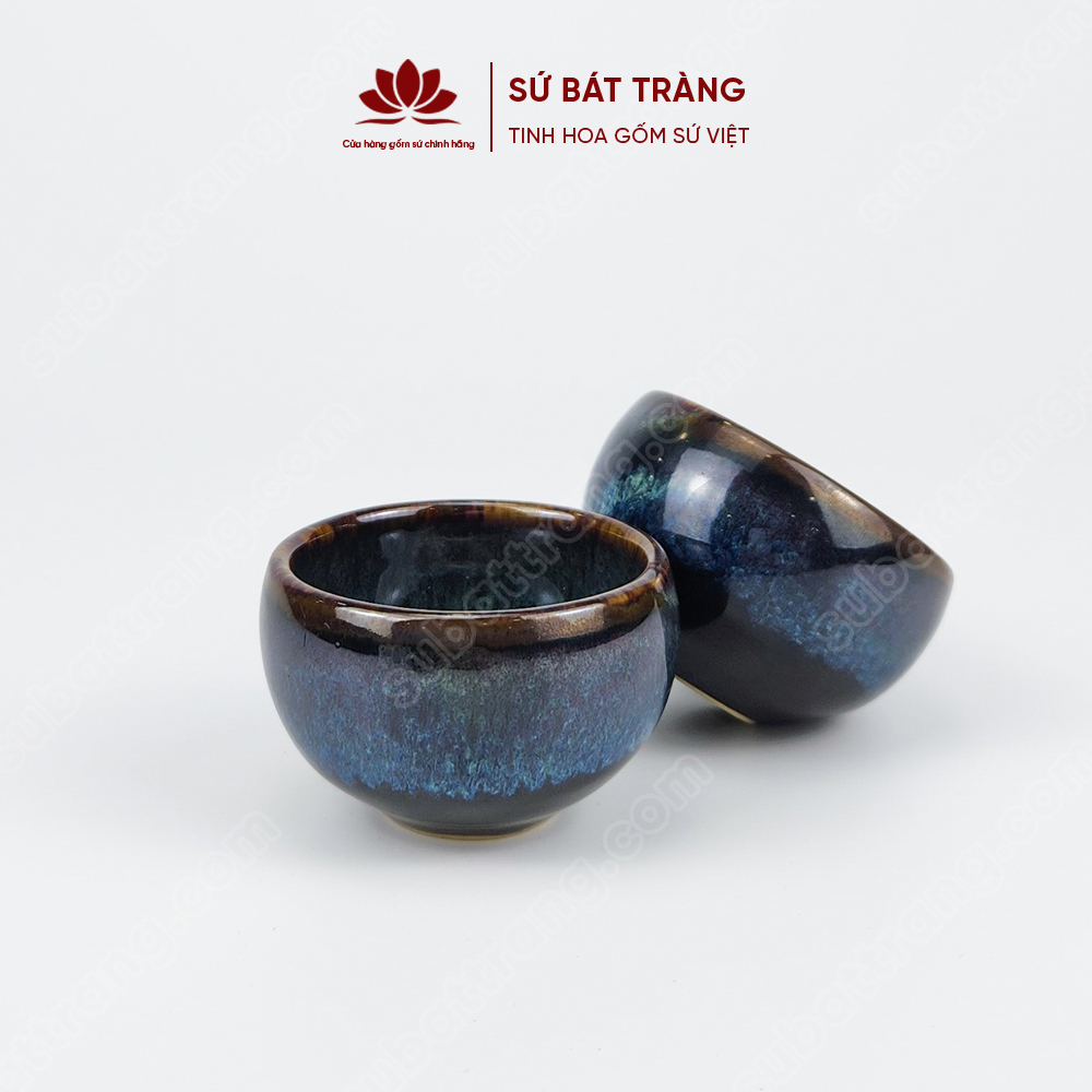 Chén uống trà men hỏa biến xanh
