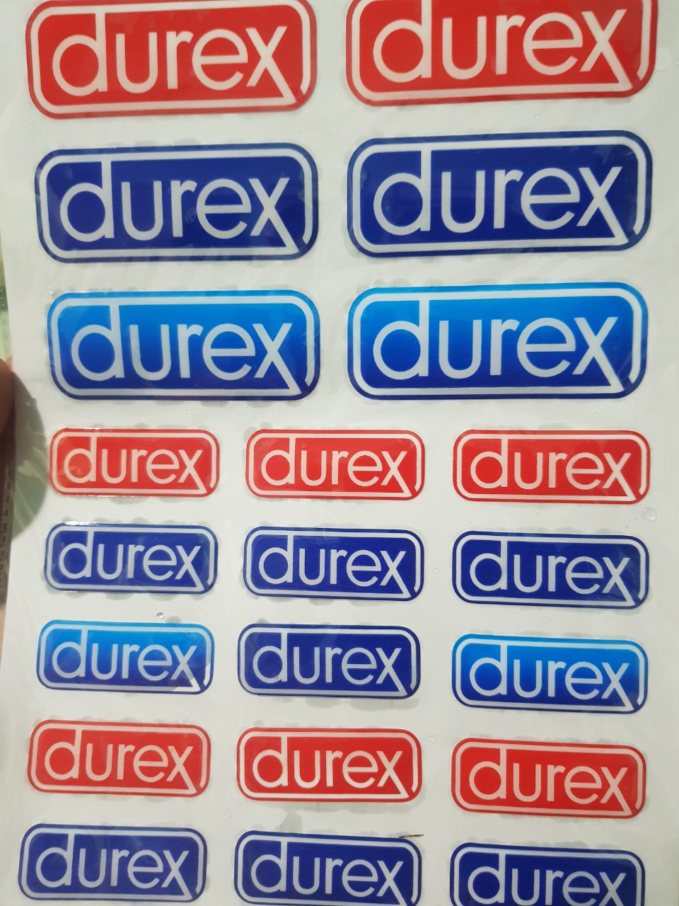 Sticker tem xe dán chữ DUREX, dán nón, dán xe,.. 1 cái