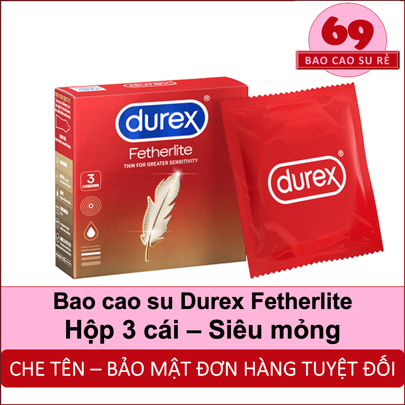 Bao Cao Su Siêu Mỏng Durex Fetherlite Hộp 3 Bao