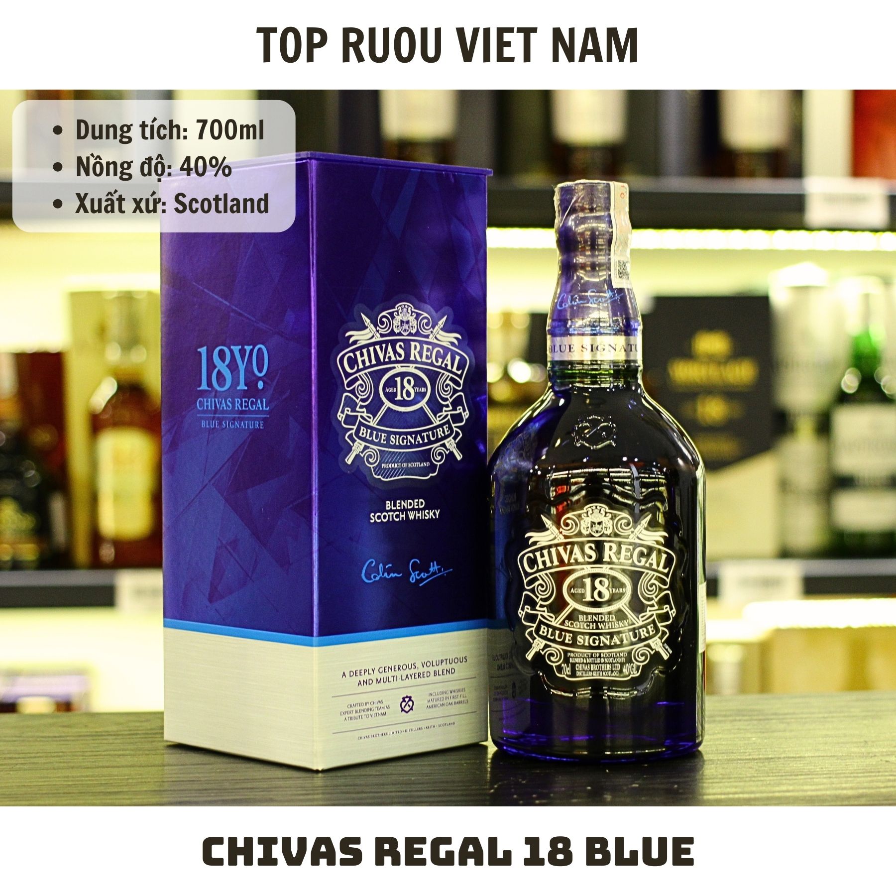 [Free Branded Bag] Chivas Regal 18 Blue Whiskey - 700ml [Genuine][Top Vietnamese Wine]