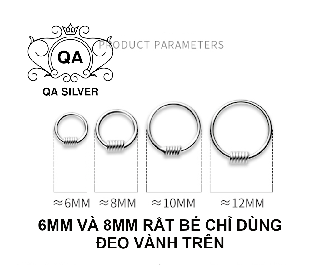 Khuyên tai bạc 925 lò xo bông vòng tròn cuộn nam nữ unisex S925 WIRE QA SILVER Earrings EA200403