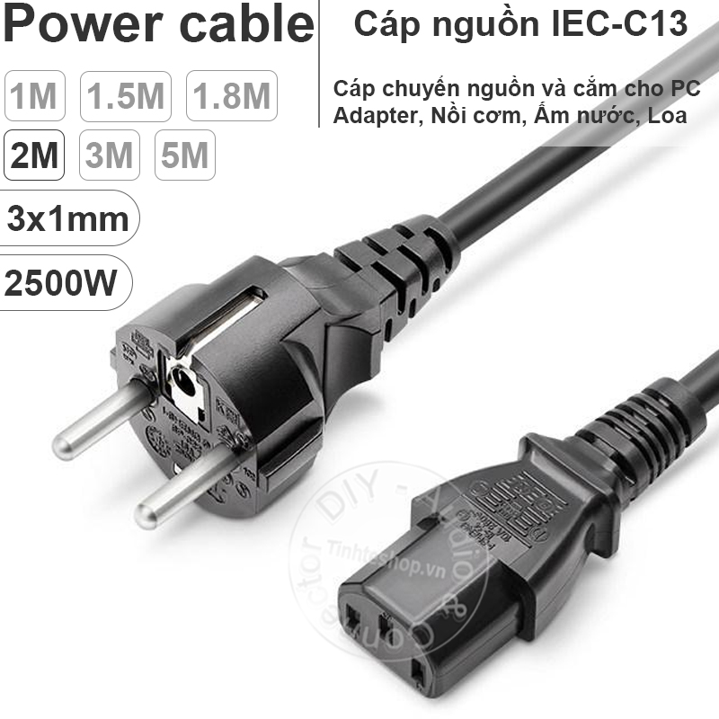 European extension cable IEC C13 size from 1 to 5 meters