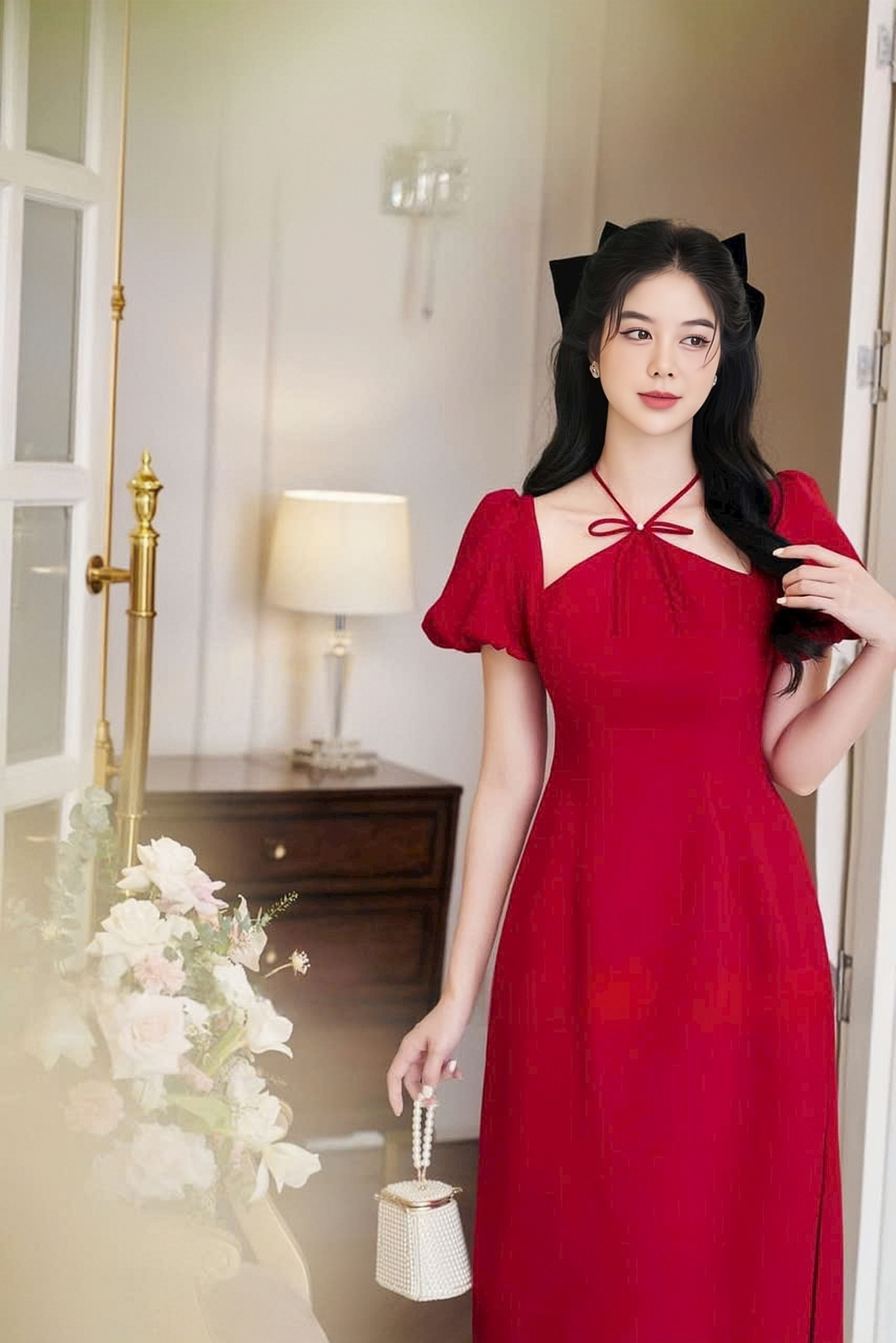 Sét Bộ Áo Dài Phồng Tay Cách Tân + Quần