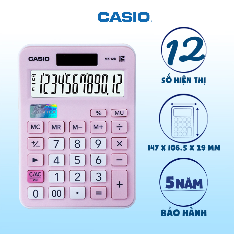 Máy tính CASIO MX-12B-PK Màu Hồng