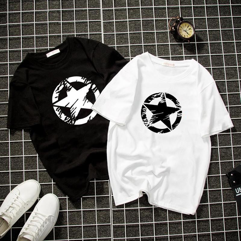Áo thun unisex in ngôi sao cá tính Hàn Quốc dày mịn 19DEAL876
