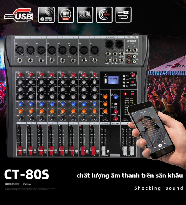 Bàn Mixer 2023 Mixer YAMAHA CT80SUSB Bluetooth 8 Line Mono 2 Line Stereo Cân Chỉnh Bass Mix Trep Echo 100 Hiệu Ứng Vang Reverb Hát Cực Nhẹ Karaoke Mixer Chuyên Dụng Cho Phòng Trà Mini Bar Pubs Show Cưới