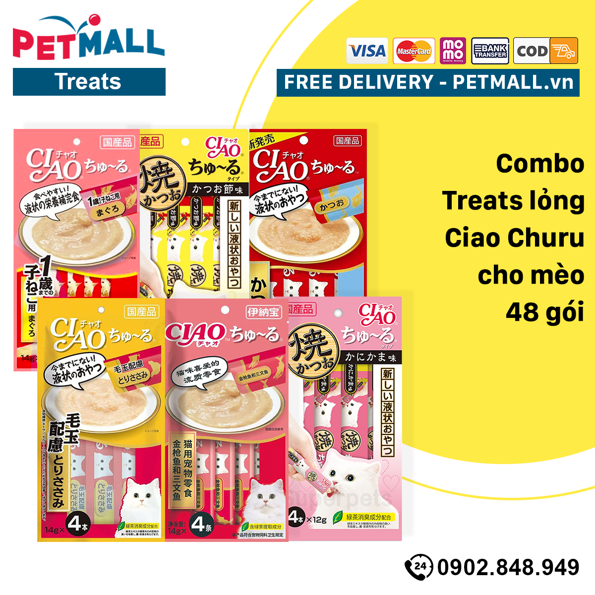 Combo Treats lỏng Ciao Churu cho mèo 48g - 48 gói Petmall