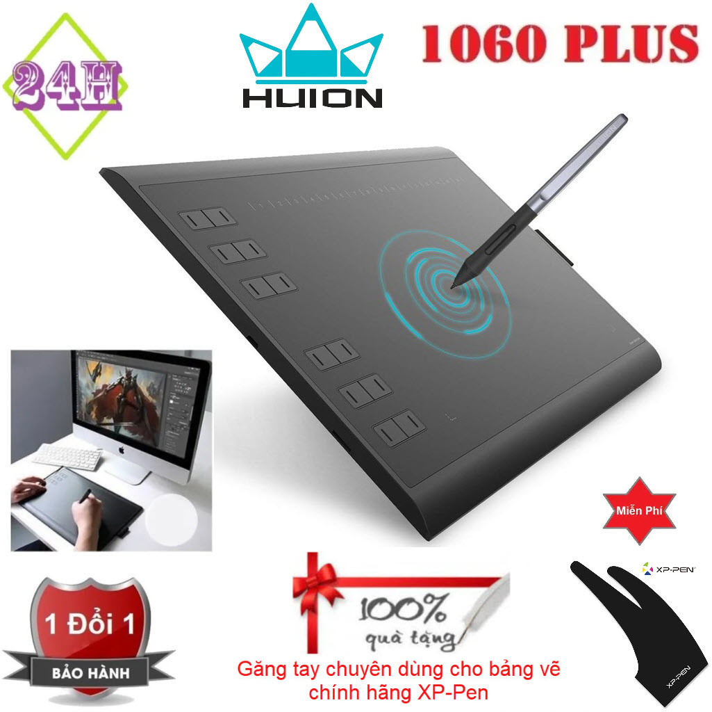 Tặng Găng  Tay Chuyên Dụng XP-Pen Trị Giá 139K - Bảng vẽ cảm ứng Huion H1060P với bút vẽ PW100 không cần dùng pin - Huion 1060P - Bảo hành 12 tháng