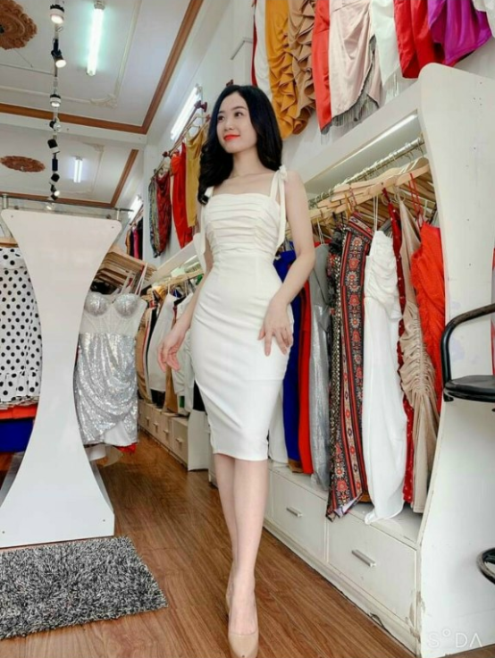 Đầm body 2 dây xếp ly ngực-QH#damnu