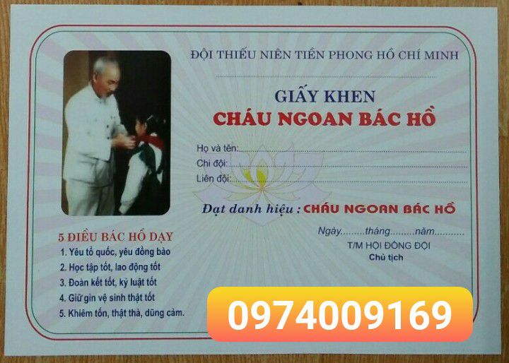 Giấy khen cháu ngoan bác hồ (500 cái)
