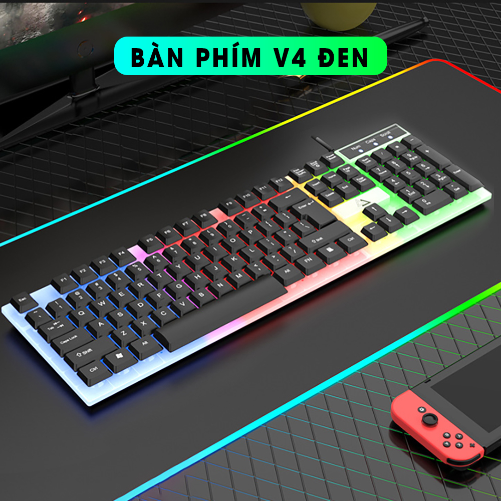 Bàn phím máy tính gaming có dây SIDOTECH V4 giả cơ đèn led rgb cầu vồng chống nước full 104 key combo chuột bàn phím chơi game làm việc gõ phím nhanh không delay giúp gõ văn bản chơi game esport - Hàng chính hãng