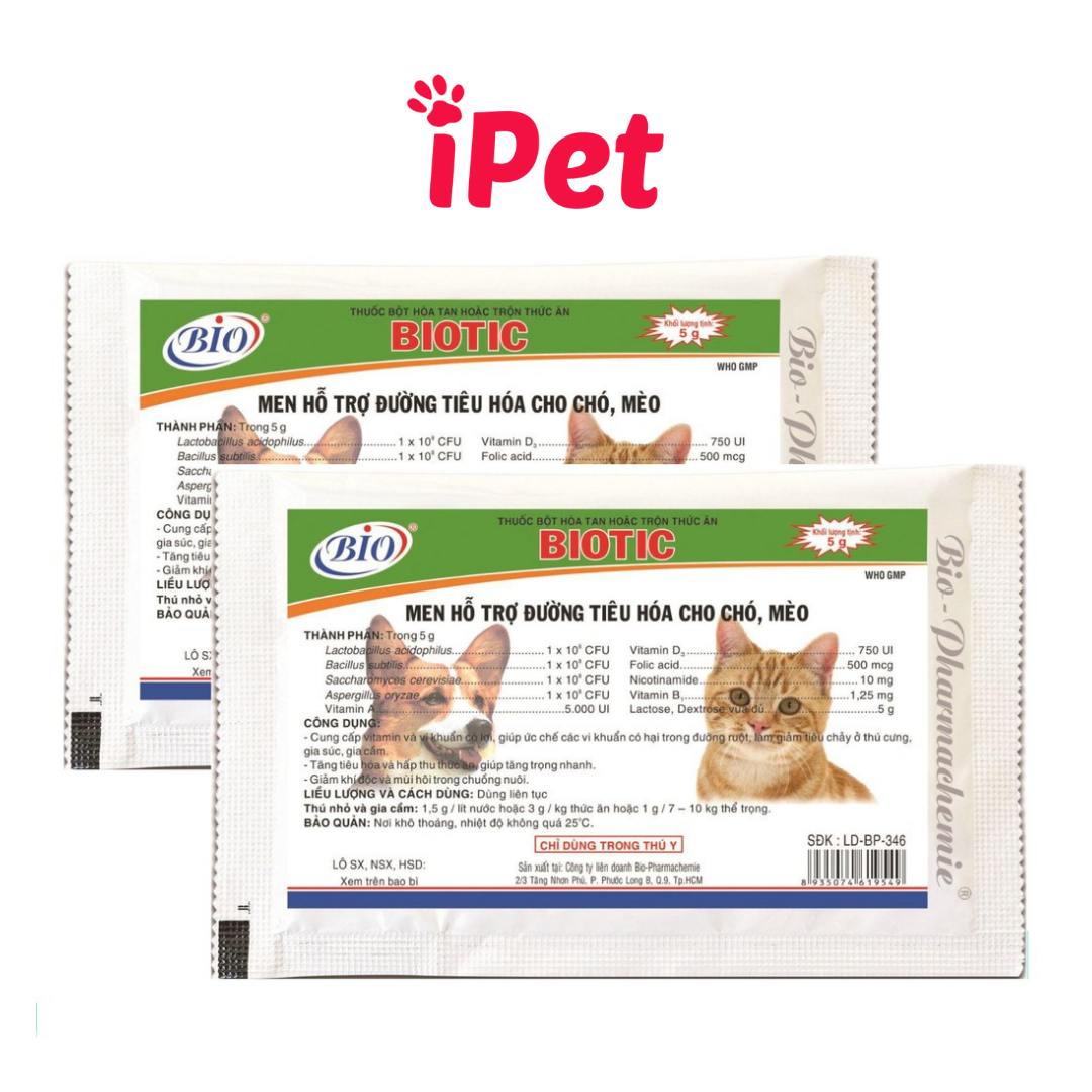 2 Gói Men Tiêu Hóa Cho Chó Mèo Biotic 5g - iPet Shop