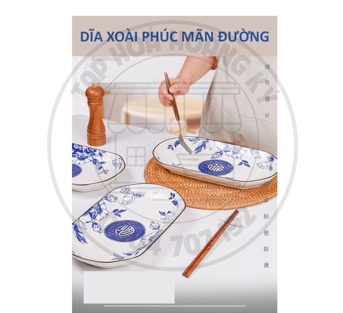 Dĩa xoài gốm sứ hoa văn Chữ Phúc 32CM