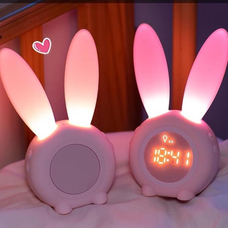 ☊  Đồng hồ báo thức điện tử kiêm đèn ngủ Tai Thỏ Bunny ✅ Đồng hồ để bàn✅ Cảm ứng âm thanh đổi màu✅ Thể hiện nhiệt độ✅ Decor