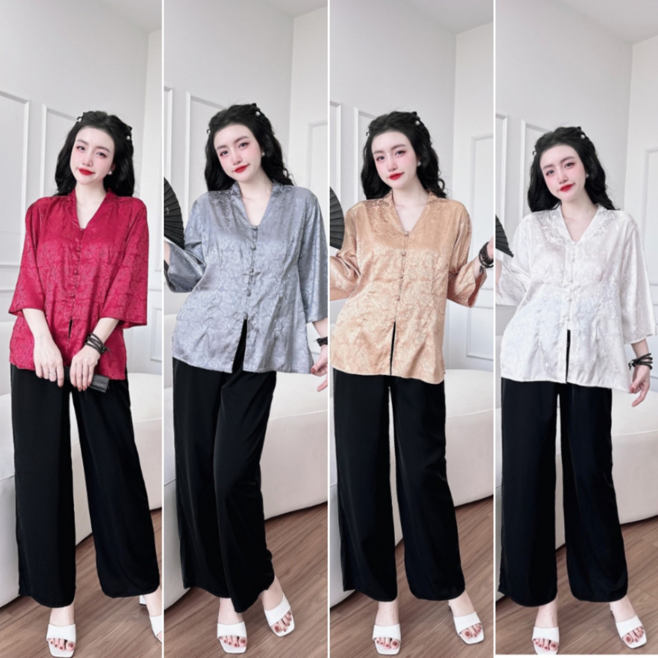Đồ Bộ Dài Lam Đo Chùa Bigsize 50-100kg Lụa Mango phối Satin