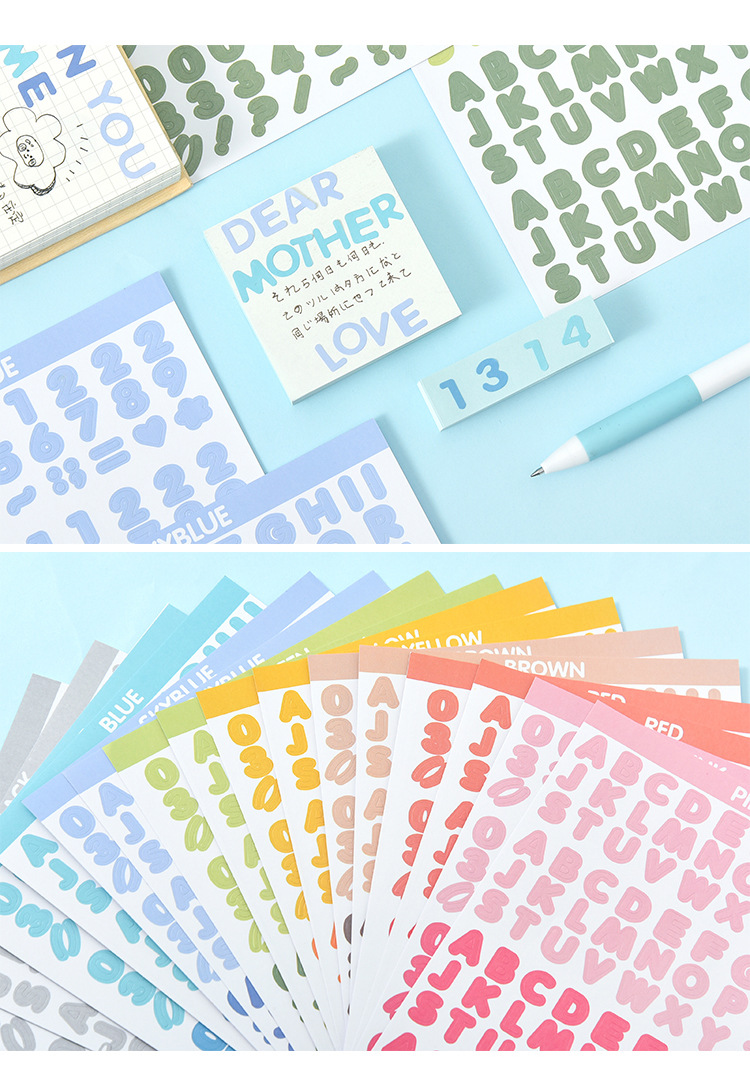 Set 2 tấm sticker chữ và số dùng để trang trí