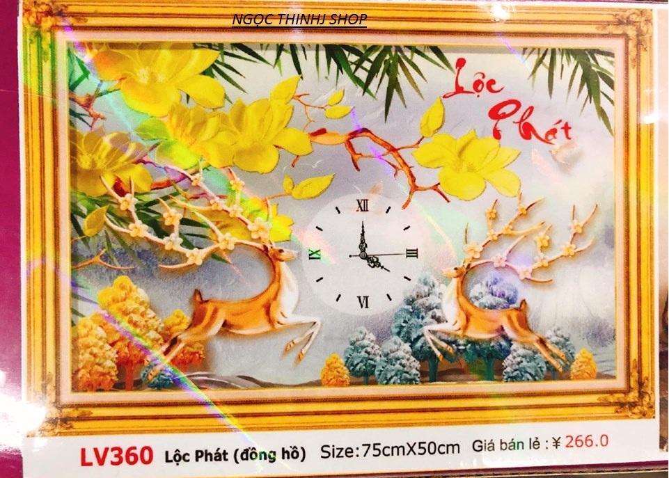 Tranh đính đá cao cấp Đồng hồ Lộc Phát LV360
